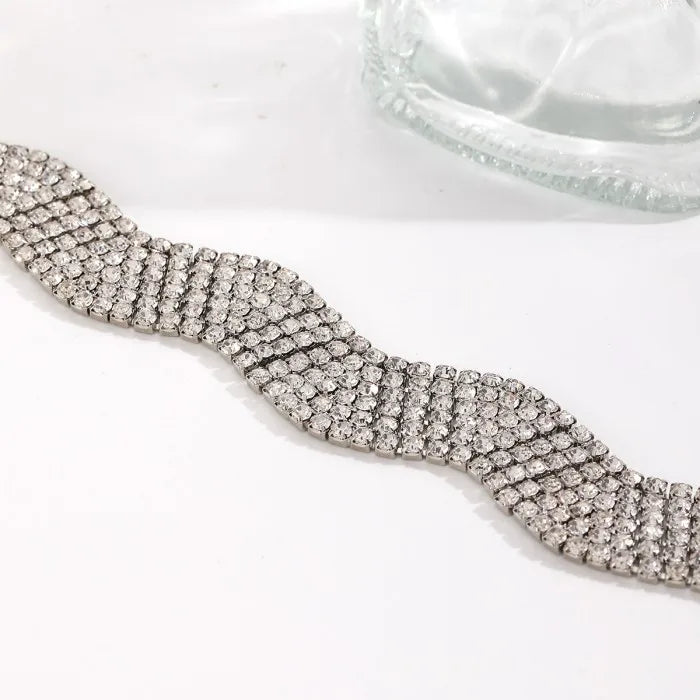 Wave Gold Silver Crystal Rhinestone Adjustable Choker Necklace Bulk