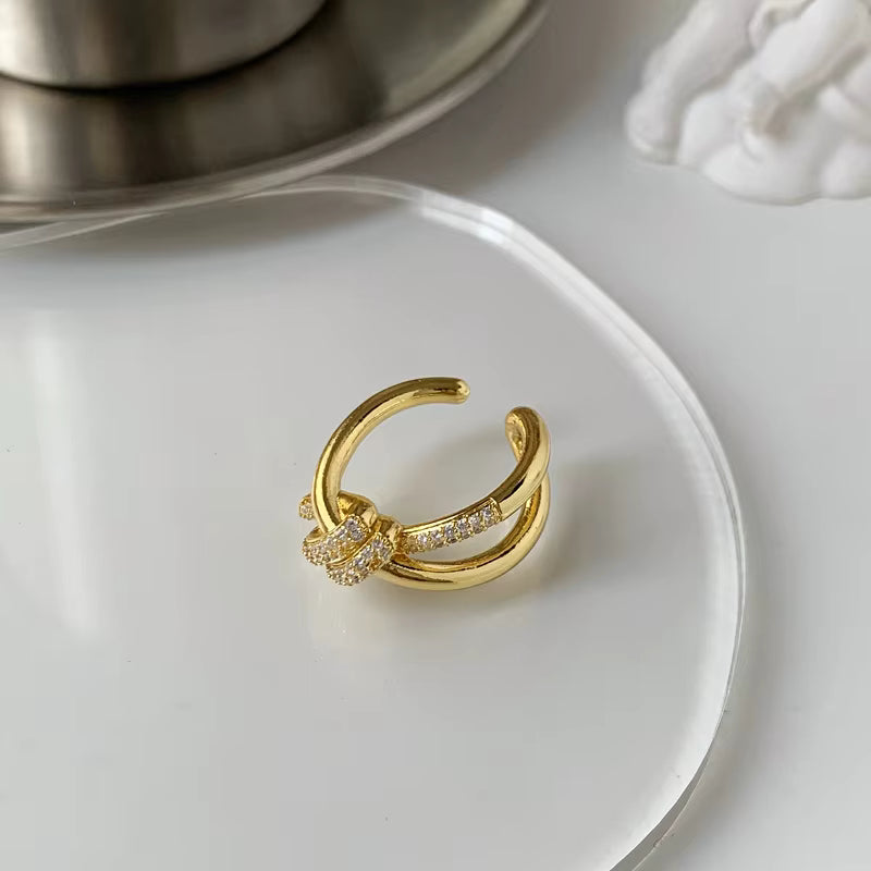 Cubic Zirconia On Surface 18K Gold Anti Tarnish Adjustable Ring Bulk