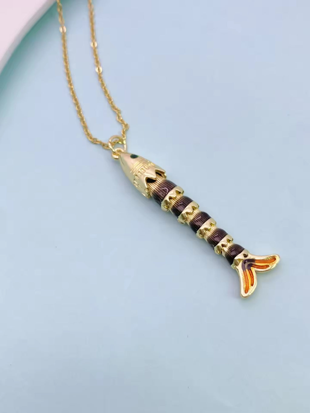 Multi Color Fishbone Gold Plated Enamel Copper Pendant Chain For Women Bulk