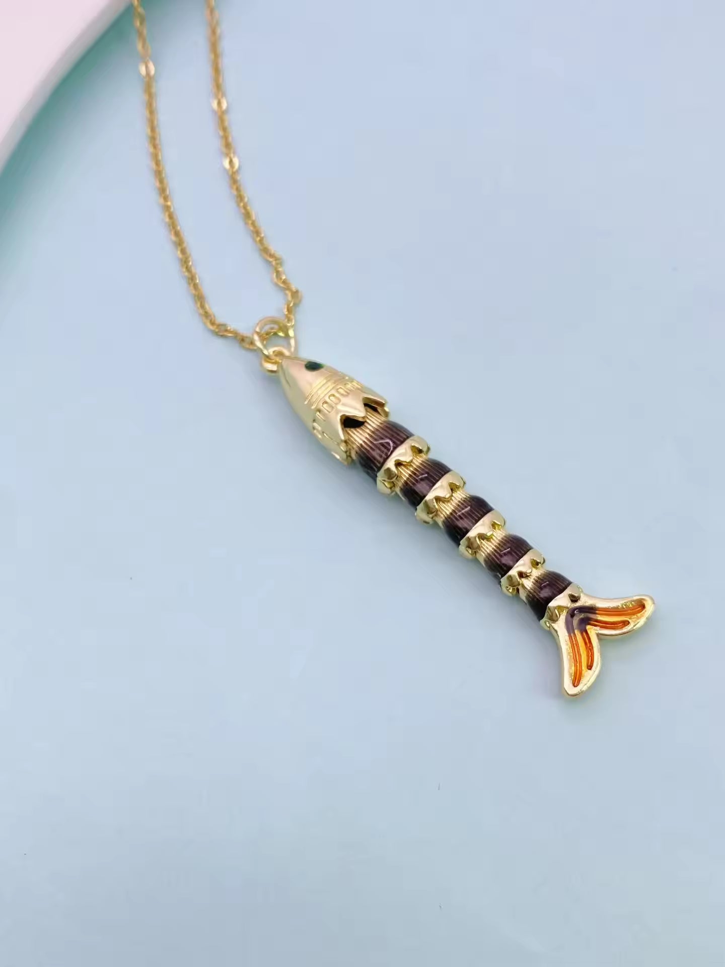 Multi Color Fishbone Gold Plated Enamel Copper Pendant Chain For Women Bulk