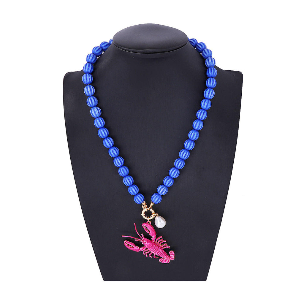 Lobster Pink Blue Beads Pearl Acrylic Necklace For Women Bulk