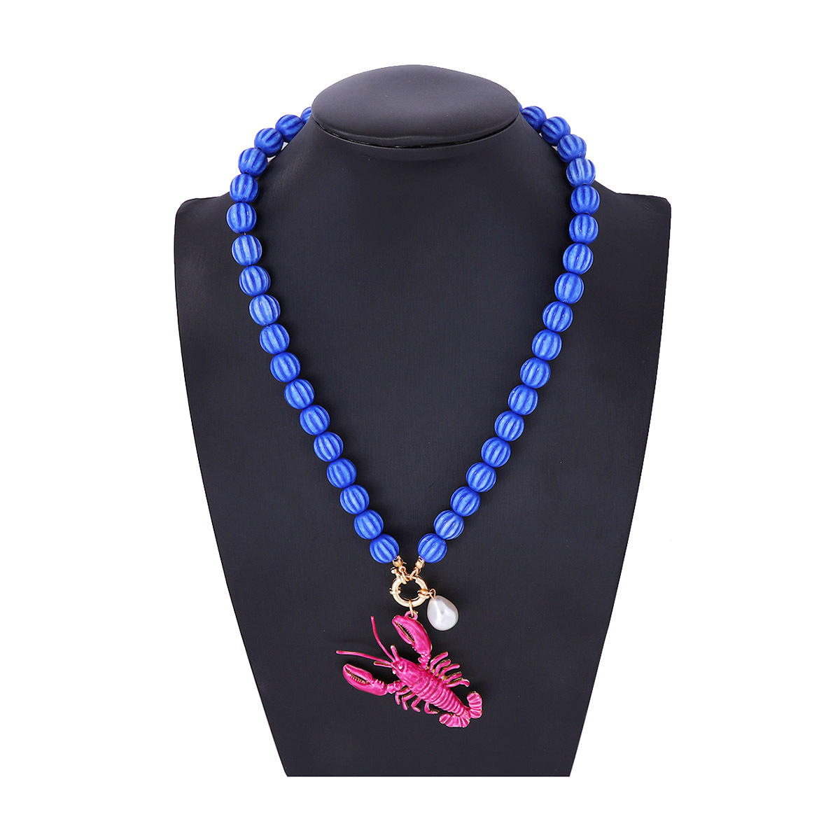 Lobster Pink Blue Beads Pearl Acrylic Necklace For Women Bulk