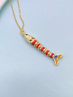 Multi Color Fishbone Gold Plated Enamel Copper Pendant Chain For Women Bulk