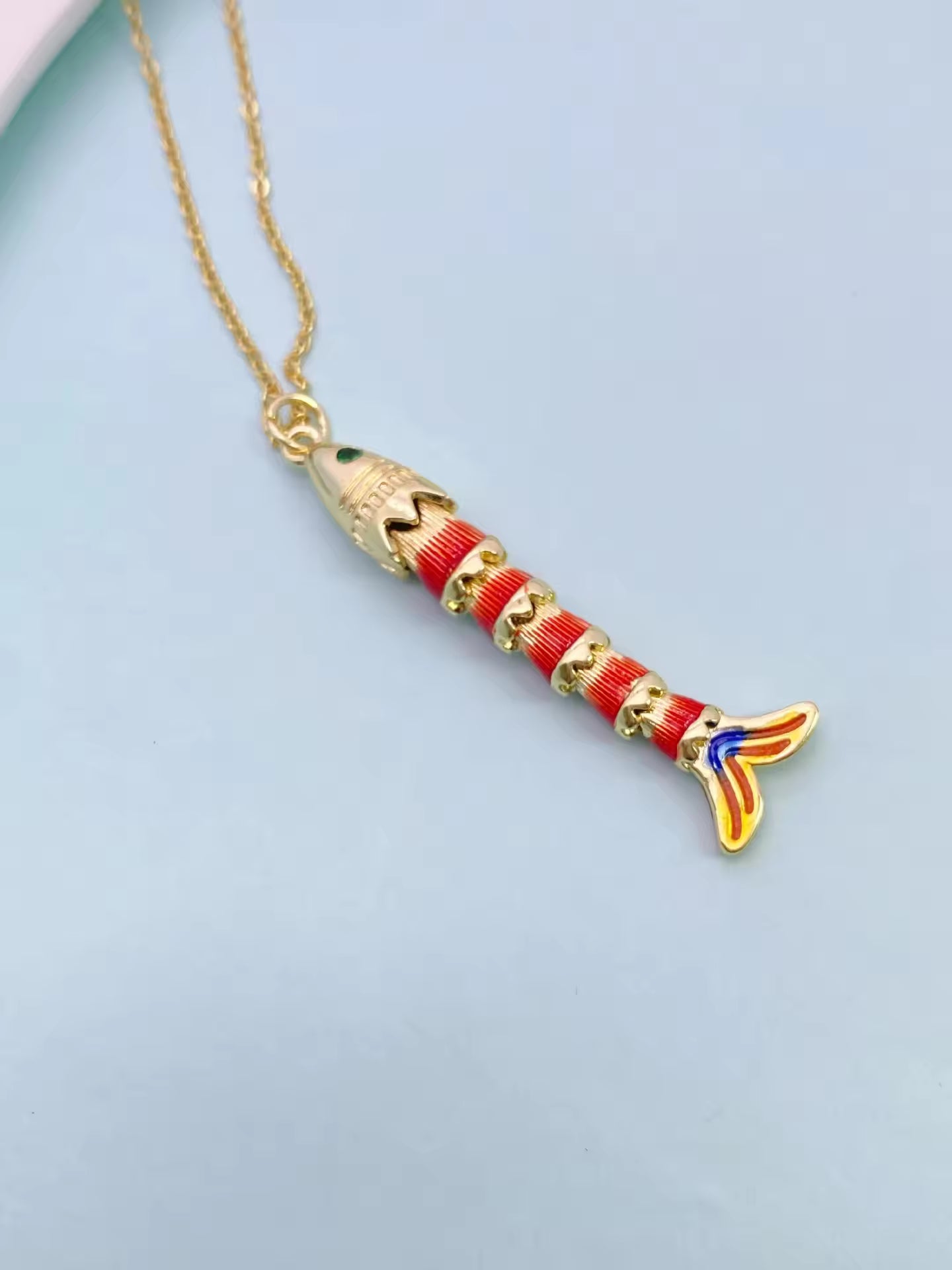 Multi Color Fishbone Gold Plated Enamel Copper Pendant Chain For Women Bulk