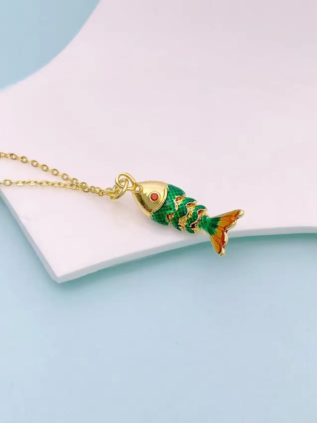 Multi Color Fish Gold Plated Enamel Copper Pendant Chain Women Bulk