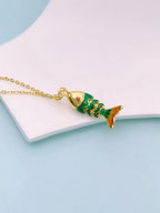 Multi Color Fish Gold Plated Enamel Copper Pendant Chain Women Bulk