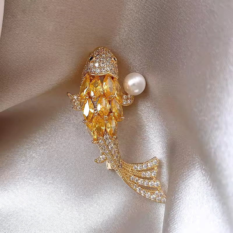 White Flower,Butterfly,Fish Gold Cubic Zirconia Copper Anti Tarnish Brooch For Women