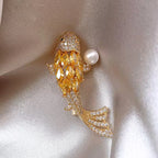 White Flower,Butterfly,Fish Gold Cubic Zirconia Copper Anti Tarnish Brooch For Women