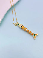 Multi Color Fishbone Gold Plated Enamel Copper Pendant Chain For Women Bulk