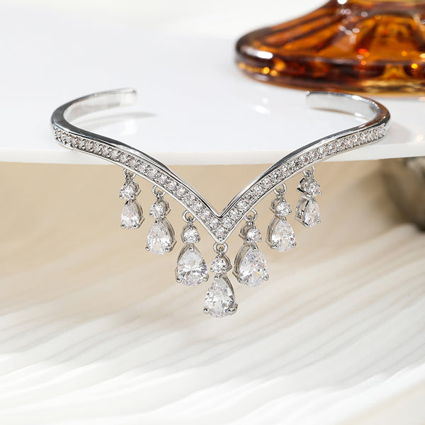 Bulk V Shape Silver Plated CZ Anti Tarnish Brass Cuff & Kada For Women Secondary image