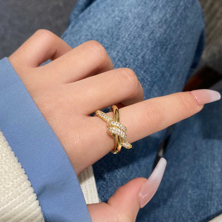 Cubic Zirconia On Surface 18K Gold Anti Tarnish Adjustable Ring Bulk