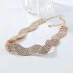 Wave Gold Silver Crystal Rhinestone Adjustable Choker Necklace Bulk
