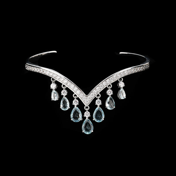 Bulk V Shape Silver Plated CZ Anti Tarnish Brass Cuff & Kada For Women Main image