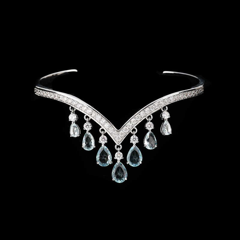 Bulk V Shape Silver Plated CZ Anti Tarnish Brass Cuff & Kada For Women Main image