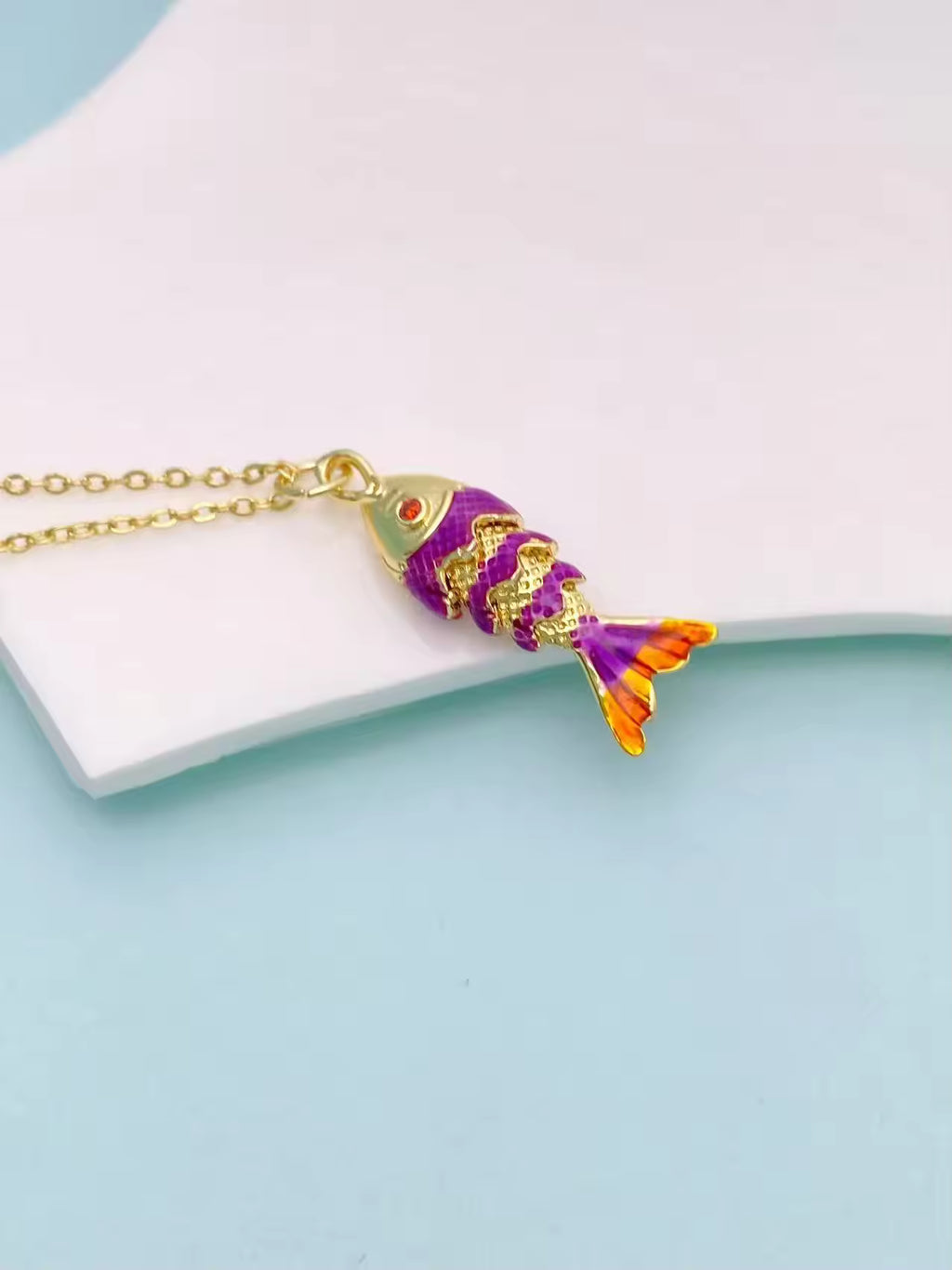 Multi Color Fish Gold Plated Enamel Copper Pendant Chain Women Bulk