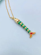 Multi Color Fishbone Gold Plated Enamel Copper Pendant Chain For Women Bulk