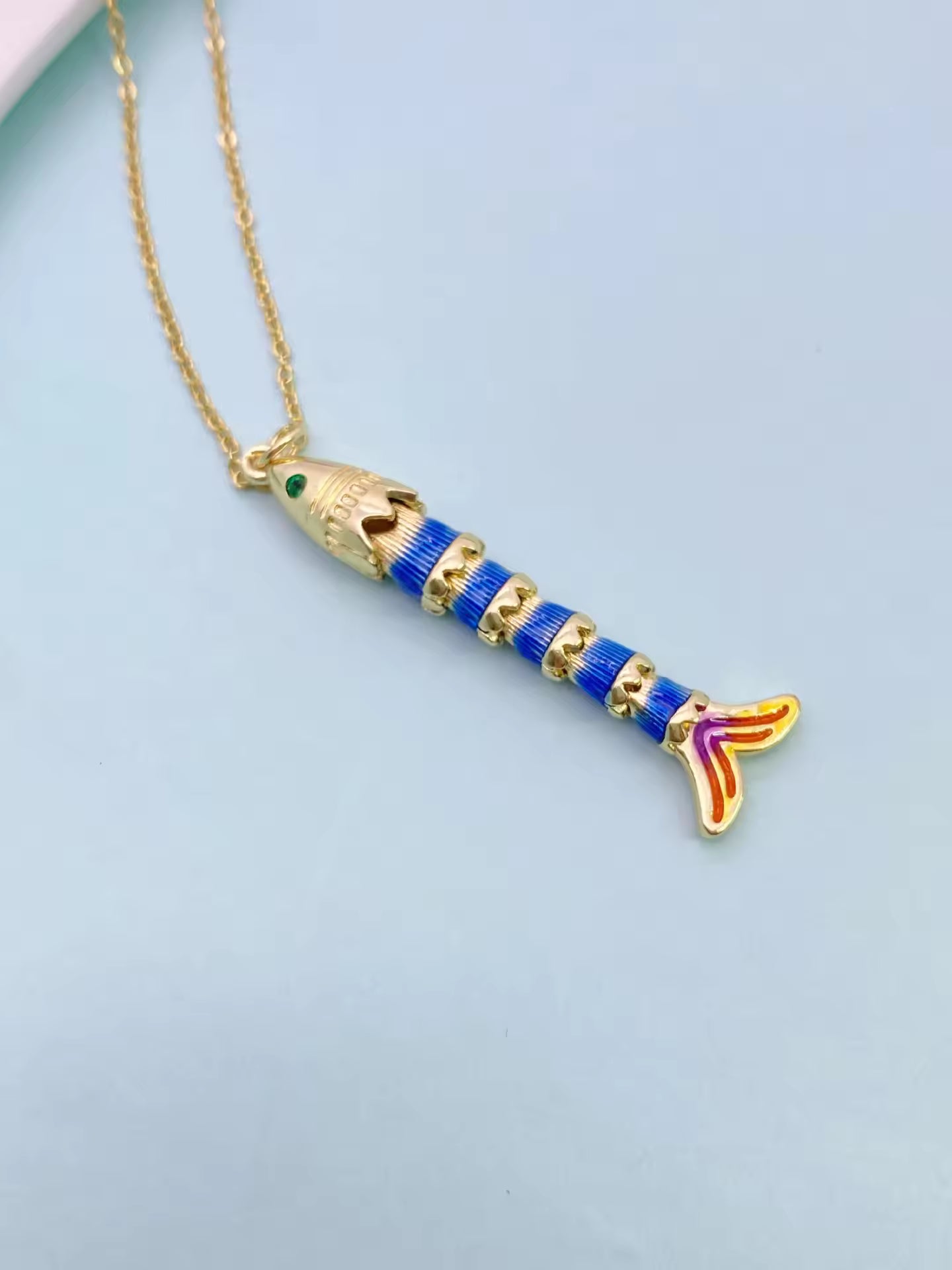 Multi Color Fishbone Gold Plated Enamel Copper Pendant Chain For Women Bulk