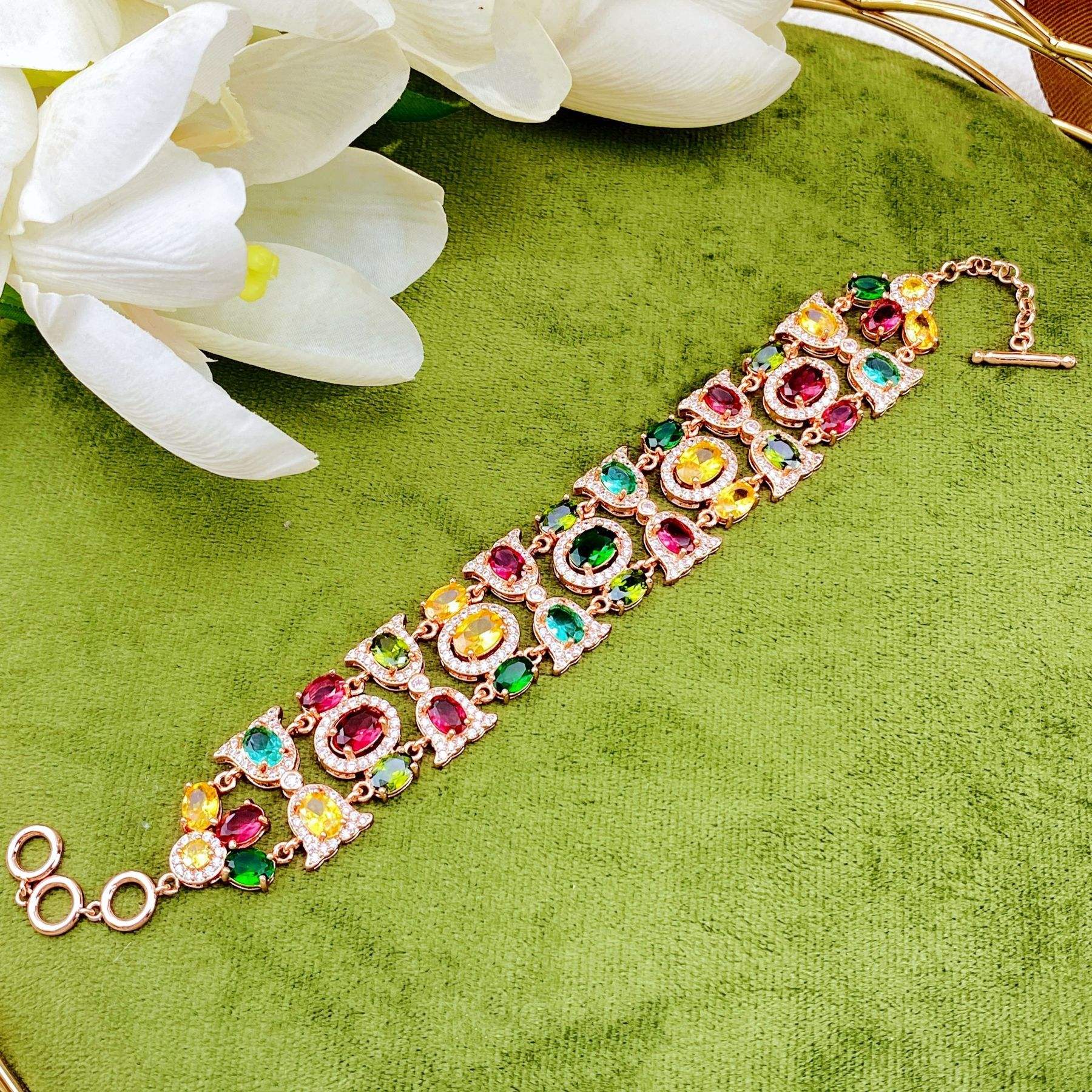 Floral Rose Gold Multi Anti Tarnish Cubic Zirconia Bracelet Ring Bulk Main image
