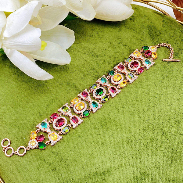 Floral Rose Gold Multi Anti Tarnish Cubic Zirconia Bracelet Ring Bulk Main image