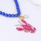 Lobster Pink Blue Beads Pearl Acrylic Necklace For Women Bulk