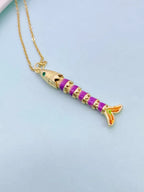 Multi Color Fishbone Gold Plated Enamel Copper Pendant Chain For Women Bulk