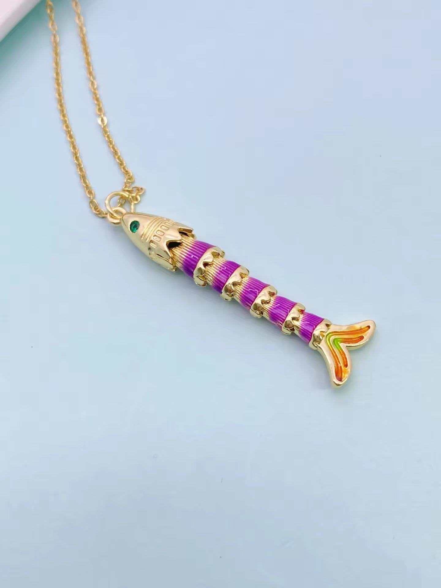 Multi Color Fishbone Gold Plated Enamel Copper Pendant Chain For Women Bulk