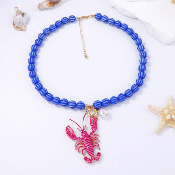 Lobster Pink Blue Beads Pearl Acrylic Necklace For Women Bulk Main image