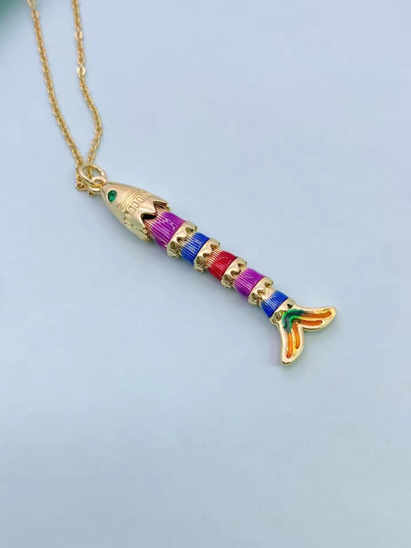 Multi Color Fishbone Gold Plated Enamel Copper Pendant Chain For Women Bulk