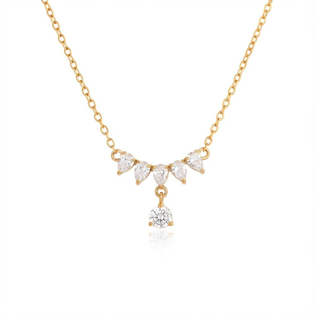 Gold Pear Cut Cubic Zirconia Anti Tarnish Copper Necklace For Women Bulk
