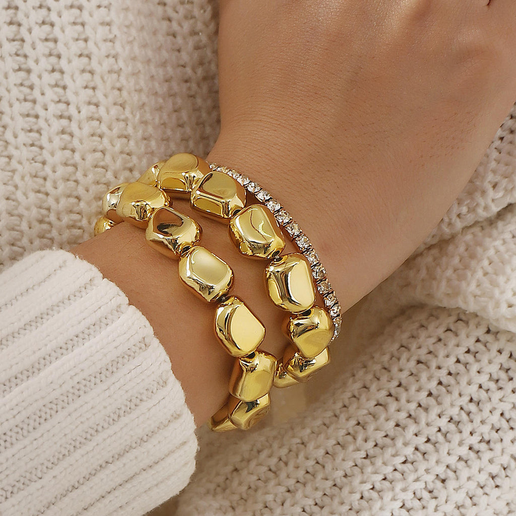Pebble Glossy 18K Gold Cubic Zirconia Layer Bracelet For Women Bulk