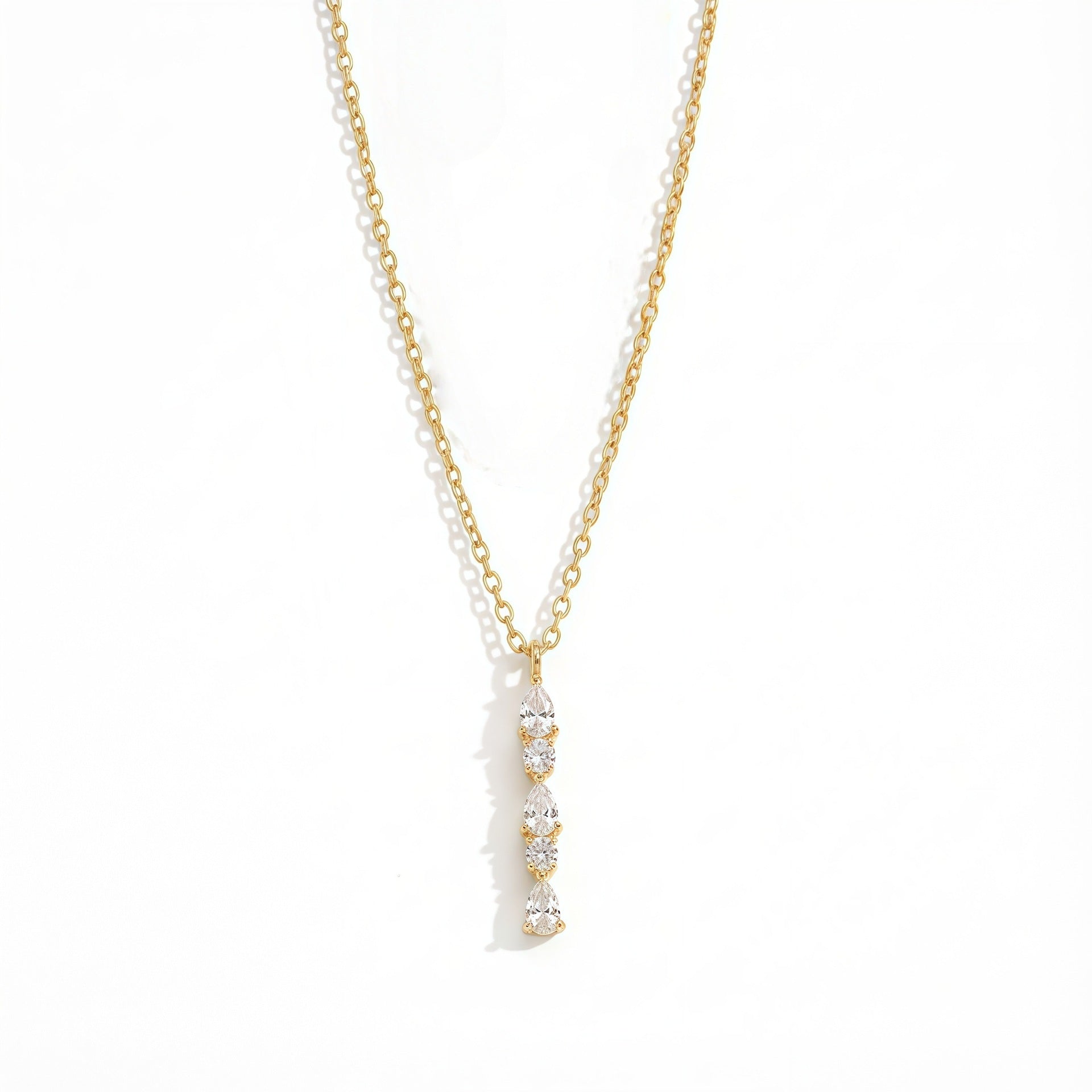 Gold Pear Cut Cubic Zirconia Anti Tarnish Copper Necklace For Women Bulk