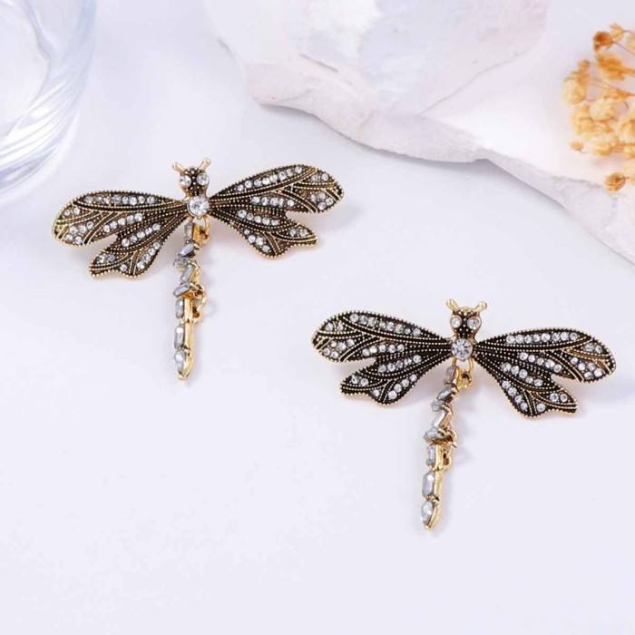 Butterfly 18K Gold Black CZ Anti Tarnish Dangler Earrings Bulk