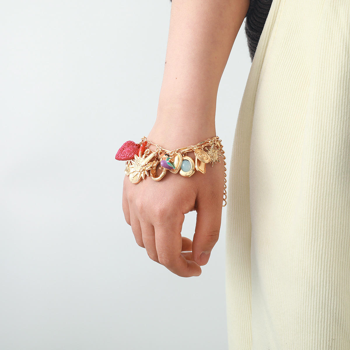 Heart Sun Pearl Enamel Gold Multilayer Charm Bracelet Pack Of 3 Bulk