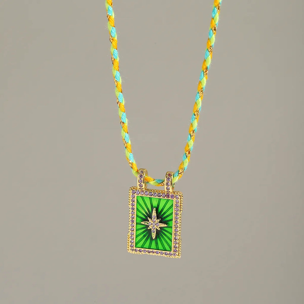 Star Sun Cubic Zirconia 18K Gold Parrot Green Thread Anti Tarnish Necklace Pendant For Women