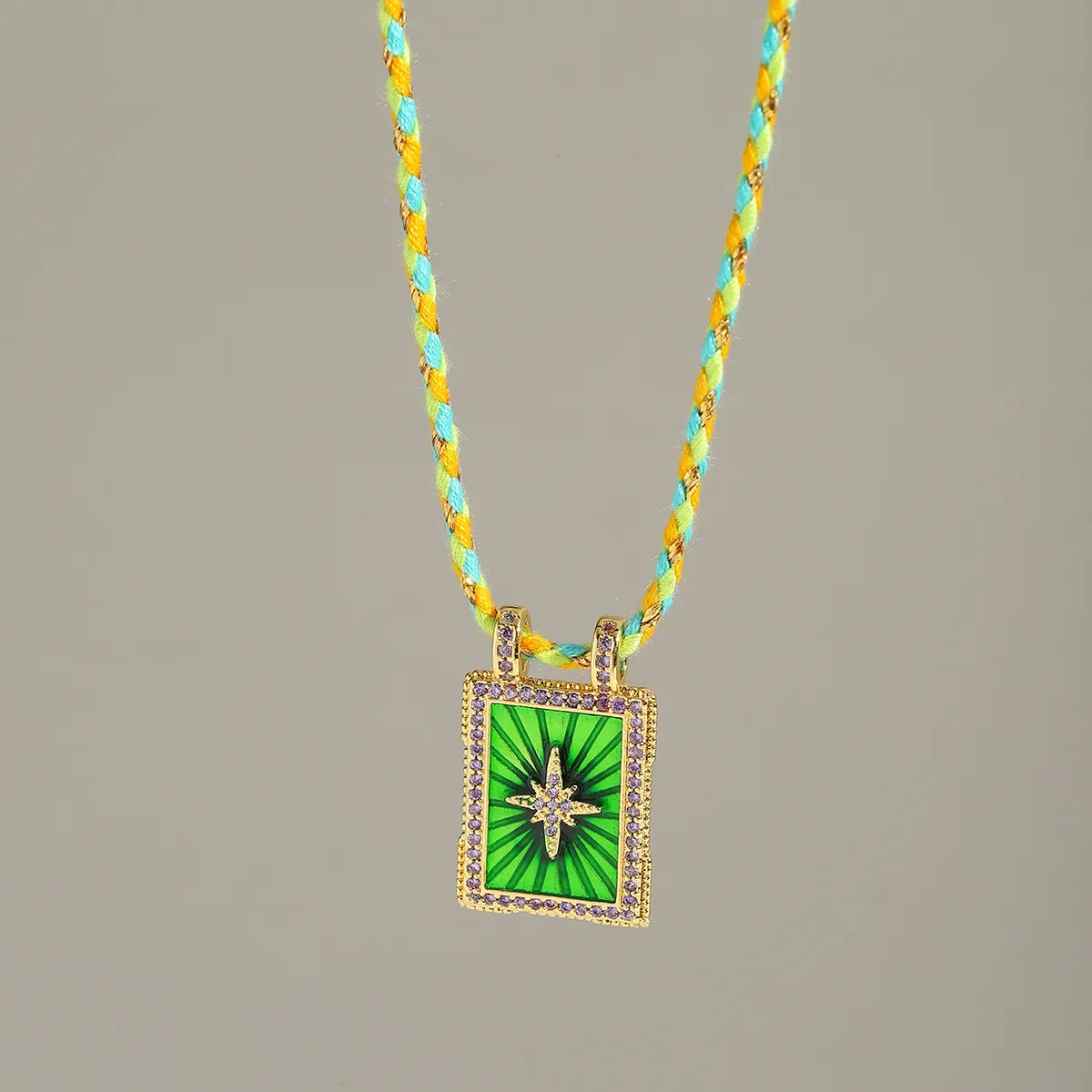 Star Sun Cubic Zirconia 18K Gold Parrot Green Thread Anti Tarnish Necklace Pendant For Women Main image