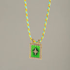 Star Sun Cubic Zirconia 18K Gold Parrot Green Thread Anti Tarnish Necklace Pendant For Women