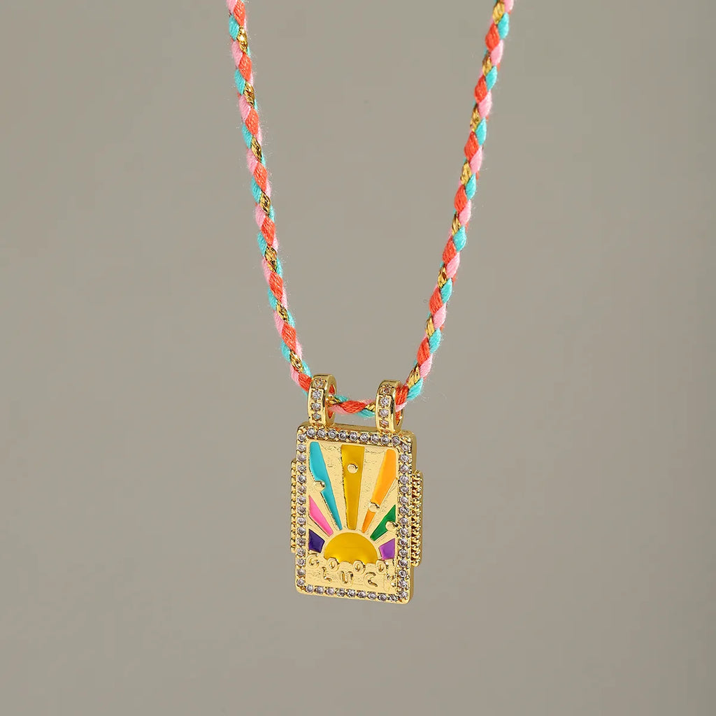 Rainbow CZ Enamel Gold Multi Thread Anti Tarnish Necklace Pendant Bulk