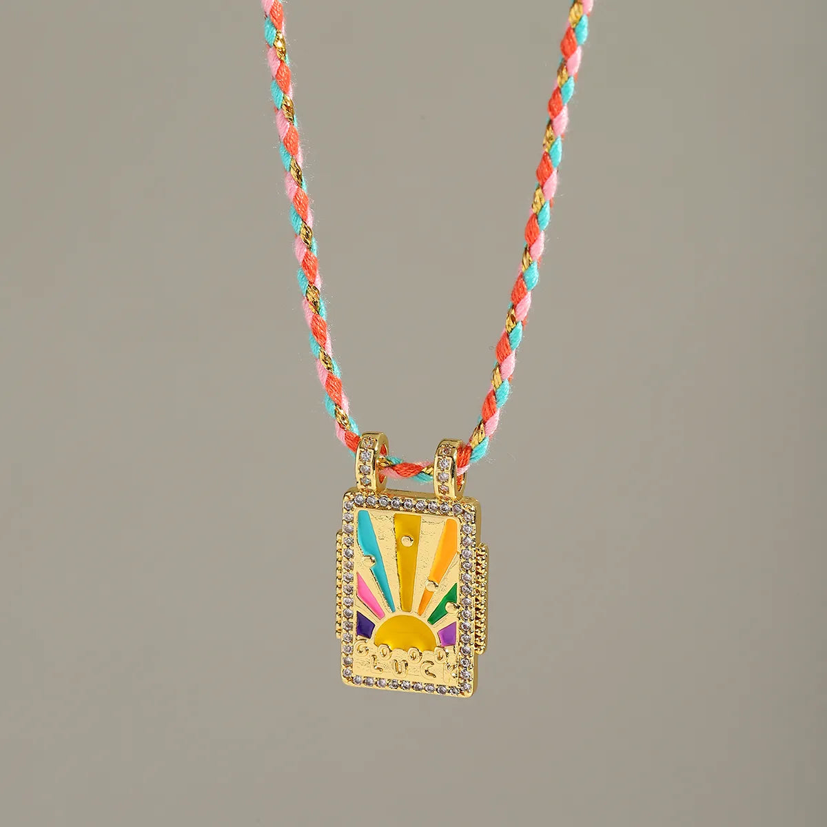 Rainbow CZ Enamel Gold Multi Thread Anti Tarnish Necklace Pendant Bulk Main image