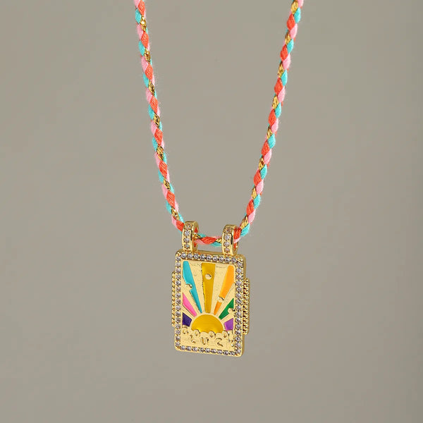 Rainbow CZ Enamel Gold Multi Thread Anti Tarnish Necklace Pendant Bulk Main image