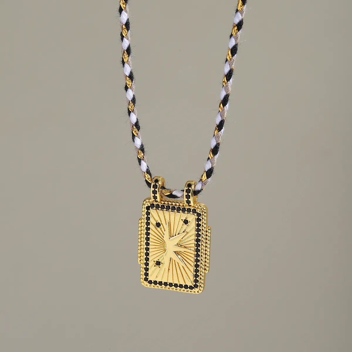 Sun Crystal 18K Gold Black Thread Anti Tarnish Necklace Pendant Bulk Main image