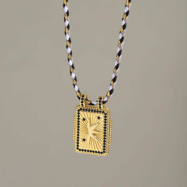 Sun Crystal 18K Gold Black Thread Anti Tarnish Necklace Pendant Bulk Main image