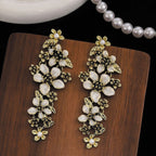 Floral Crystal White Antique Gold Statement Dangler Earring Women Bulk