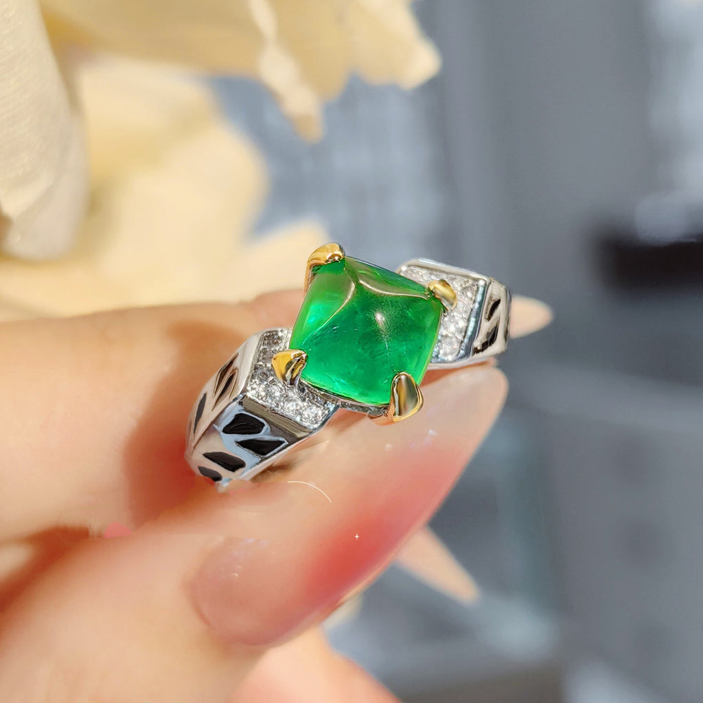 Leopard Silver Emerald Green CZ Crystal Anti Tarnish Ring Bulk