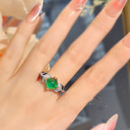 Leopard Silver Emerald Green CZ Crystal Anti Tarnish Ring Bulk