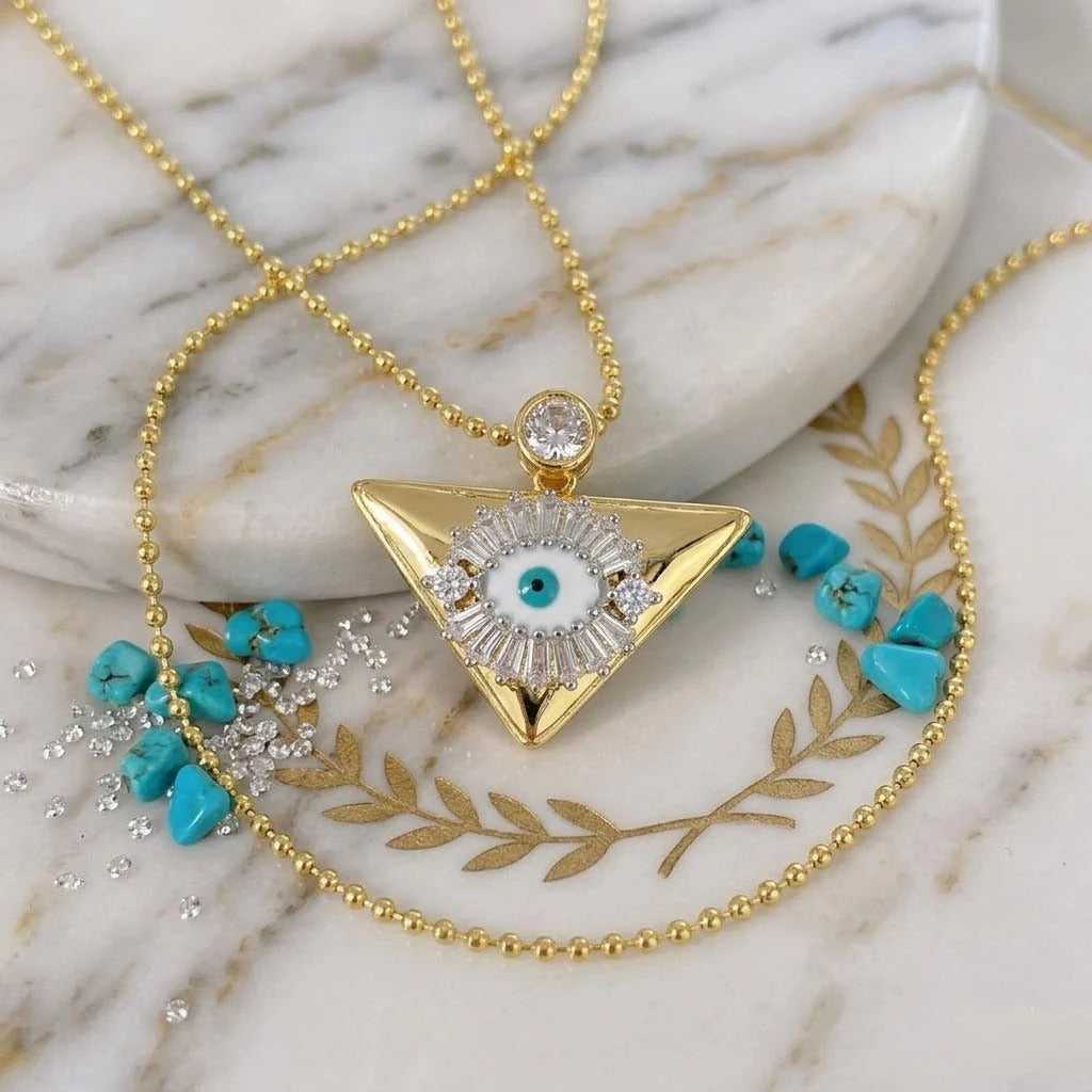 Gold Evil Eye Cubic Zirconia Copper Pendant Chain For Women Bulk