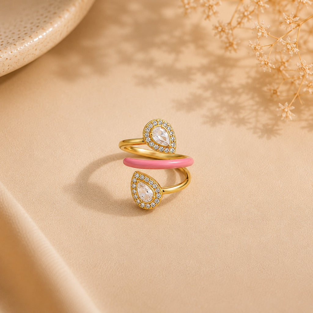 Multi Color Drop Three-Layer Gold Cubic Zirconia Copper Ring Women Bulk