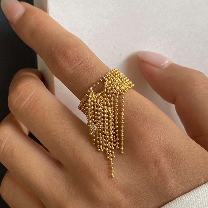 Ball Chain Surface Gold Silver Stainless Steel Adjustable Ring Bulk