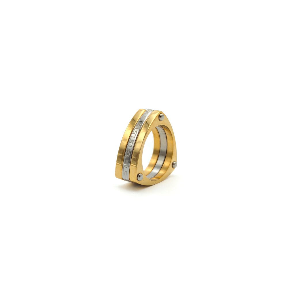 Two Tone Triangle Gold Silver Stainless Steel Anti Tarnish Ring Bulk