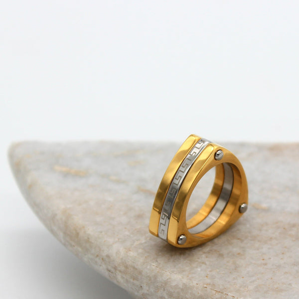 Two Tone Triangle Gold Silver Stainless Steel Anti Tarnish Ring Bulk Main image
