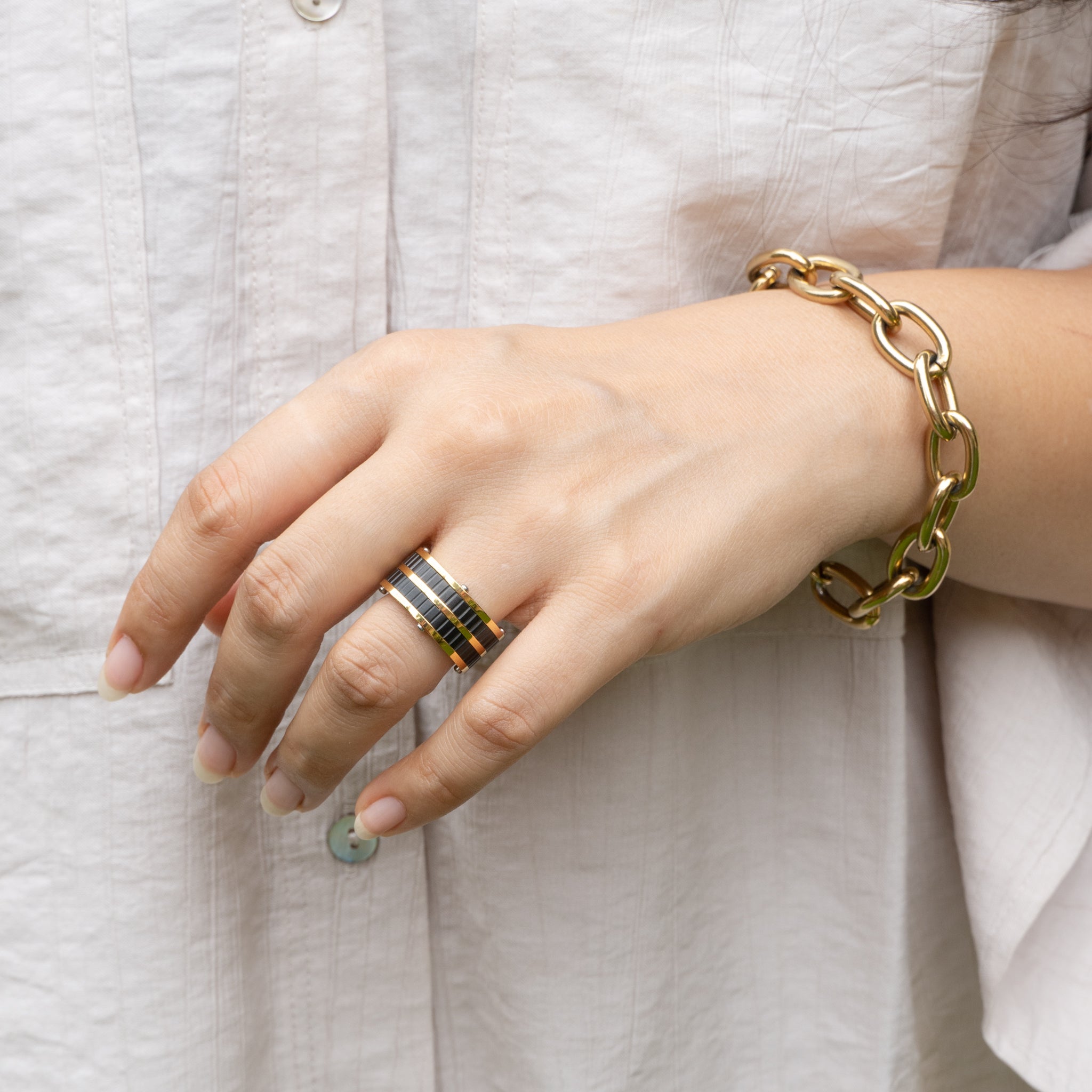 Dual Layer Black 18K Gold Stainless Steel Anti Tarnish Band Ring Bulk Secondary image